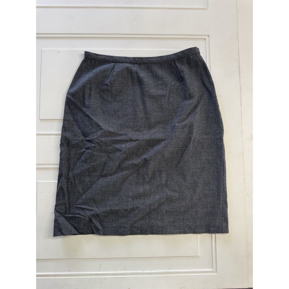 DKNY Petite Womens Plaid Skirt Size 10P Classic Gray Wool Blend